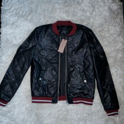 Junior's Vero Moda Black And Maroon Diamond Bird Bomber Jacket
