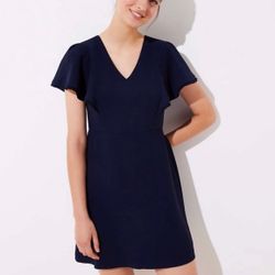 LOFT Navy Flutter Sleeve Dress Size 2