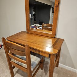 Solid Wooden Desk / Mirror / Chair Set