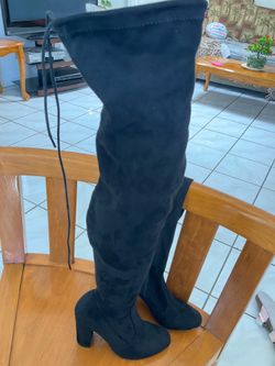 Black Suede Over-the-Knee Heeled Boots
