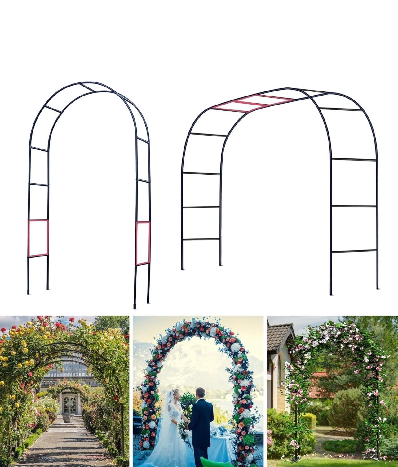 Thickened Tube Garden Arch Trellis - 4.6ft Wide x 7.9ft High or 7.6ft Wide x 6.4ft