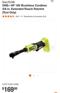 RYOBI ONE+ HP 18V Brushless 3/8” Extended Reach Ratchet – Tool Only