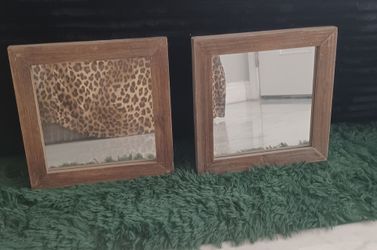 Set of 2 Small Square Wood Framed Mirrors