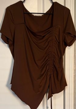 Brown Ruched Short Sleeve Top