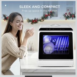 6 Programs Countertop Dishwasher,Black 