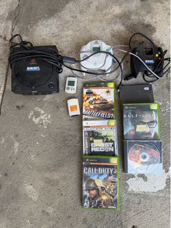 Sega Dreamcast Console with Controllers and Xbox Games