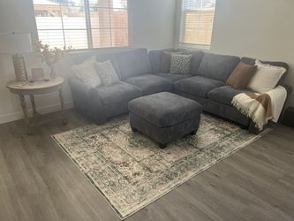 CORDUROY GREY SECTIONAL SOFA WITH OTTOMAN