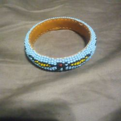 Beaded Indian Motif Medallion Cuff Bracelet