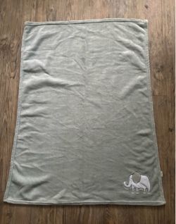 Gray Baby Blanket with Elephant Appliqué