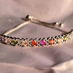 Simulated Multi Color
Diamond Bolo Bracelet
in Platinum Bond 4.50 ctw