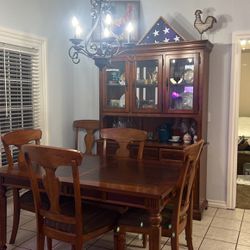 Polished Wood China Cabinet, Table With 5 Chair Set 