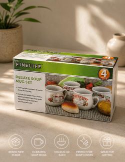 Brand New Deluxe Soup Mug Set – 4 Ceramic Mugs