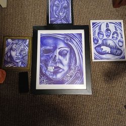 Unique hand drawn framed ink art