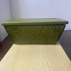 Real Home Bread/Meat Dish Glossy Green Stoneware Let Us Entertain You!