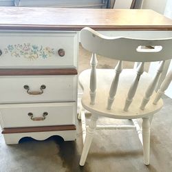 Wood Desk + Matching Wooden Chair – Floral Design