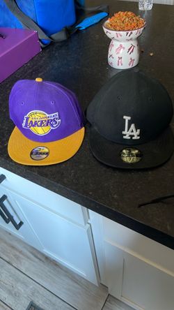 Lakers hat and LA hat