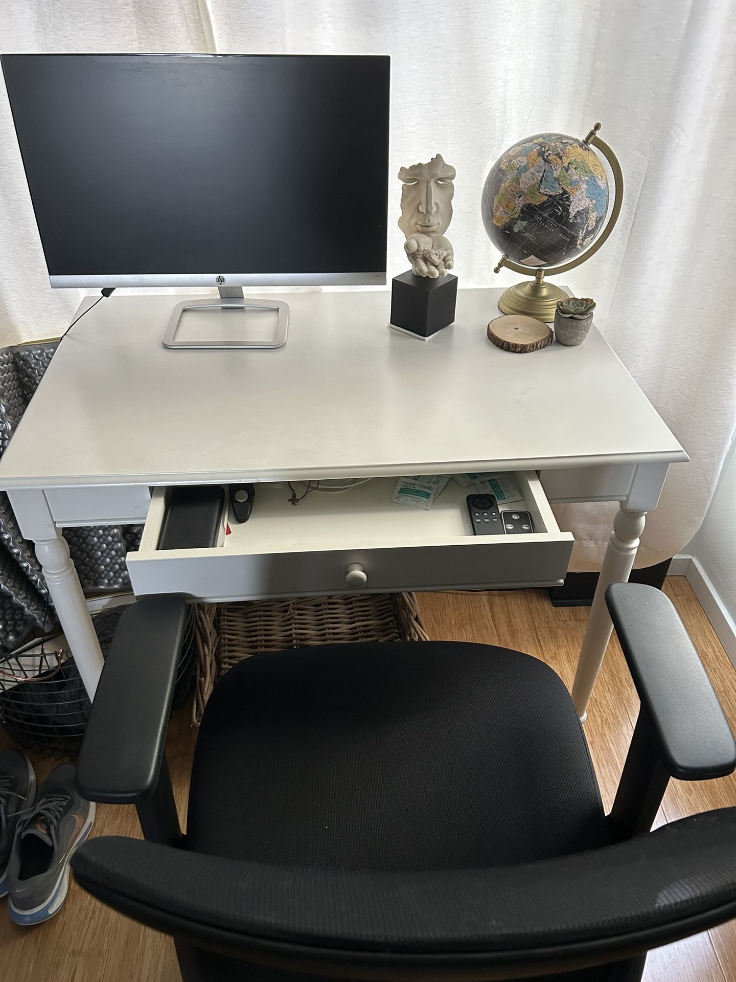 Office Modern Desk, Ergonomic Chair And HP Monitor