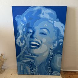 “MARILYN IN BLUE”  BY JAMES HALACZ MEASUREMENTS  24” X 36 1/2 “ A REAL STATEMENT PIECE LIGHTING GIVES IT A DRAMATIC EFFECT! I PAID $1800