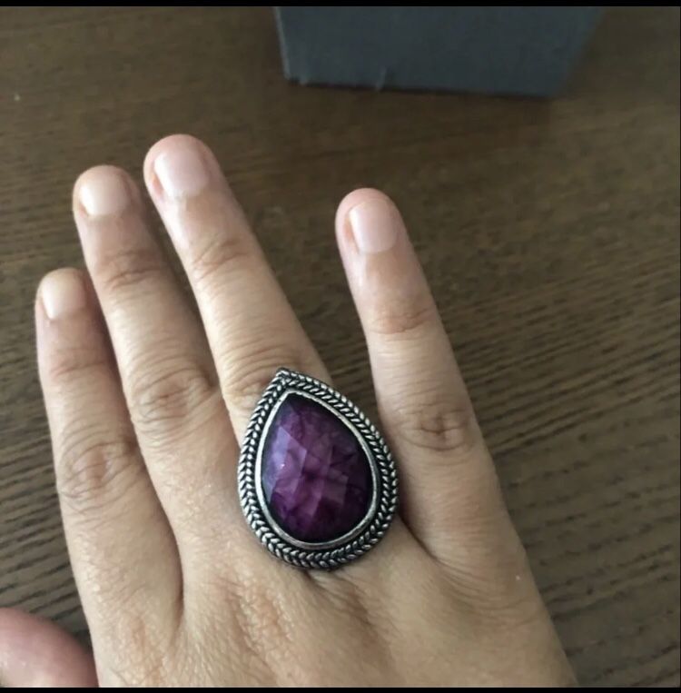 Antique Silver Drop Shaped Purple Stone Ring