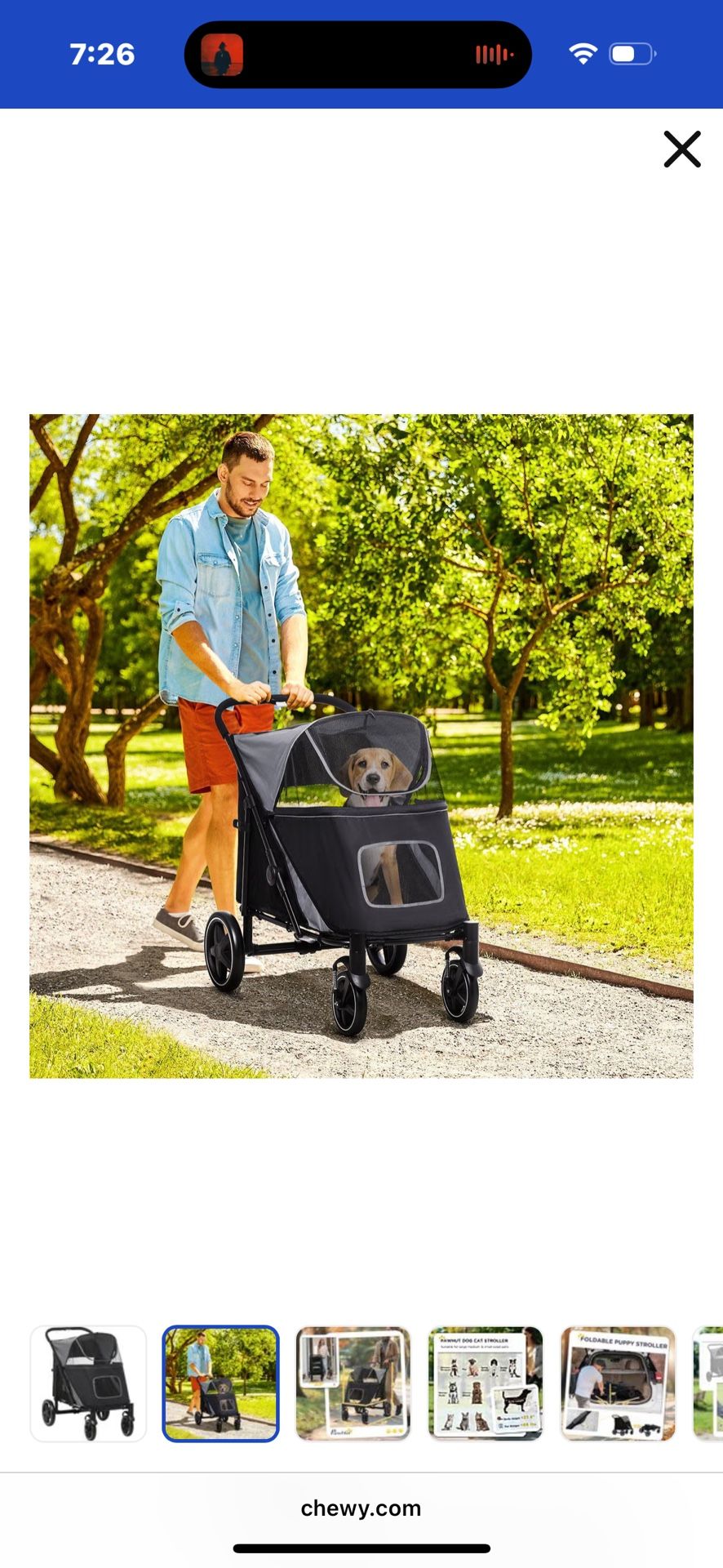 PawHut One-Click Foldable Dog Stroller, Gray