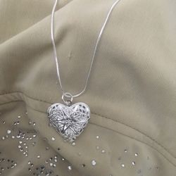 925 Sterling Silver Heart ❤️ Photo Frame Pendant Necklace 