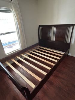 Dark Wood Sleigh Bed Frame with Slats