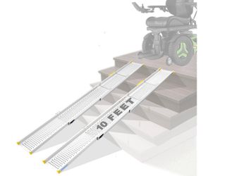 Ruedamann 10FT Telescopic Wheelchair Ramp, 3-Section Adjustable Aluminum Ramps For Wheelchairs, 8.9'' Wide Wheelchair Ramps For Home Steps, Non-Skid P