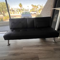 Leather Futon Sofa – With Center Cupholder & Pillows