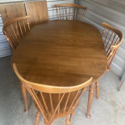 Vintage 1950s Ethan Allen Dining Set 2 Leaf Dining Table W/ 4 Ethan Allen Chairs