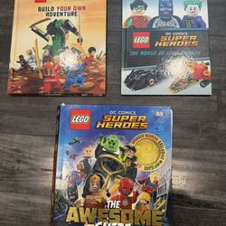 Kids LEGO DC Comics & Ninjago Hardbacks. 2 Top ones Near New Condition. Bottom One Binding Destroyed $22