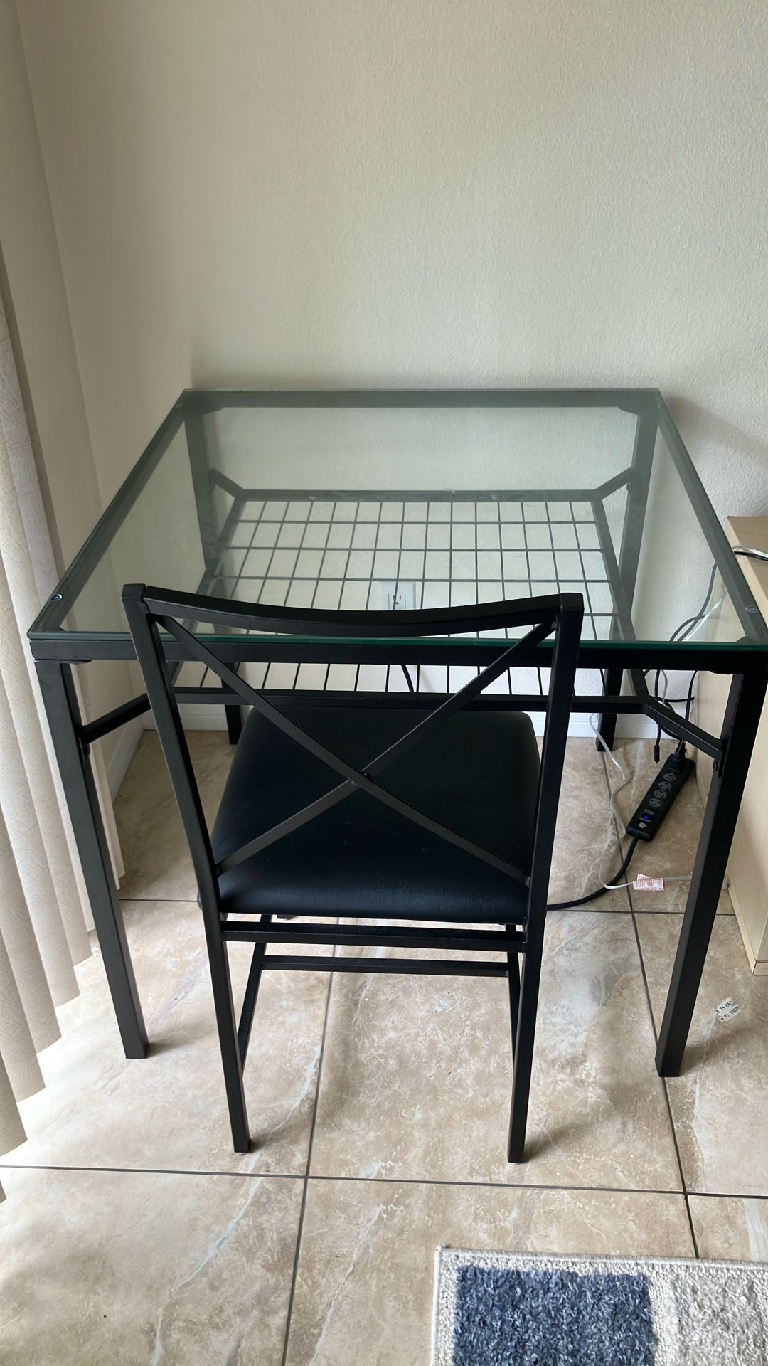Glass Table W/ Under Shelf & 1 Chair