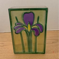 Stained Glass Floral Vase FTD Romania 1985 Iris Flower Rectangular 7” x 5”  A18