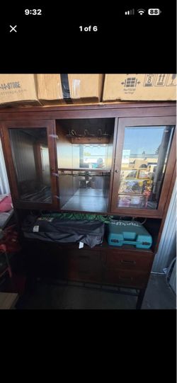 Wood China Cabinet with Glass Doors