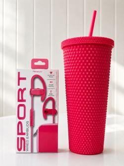 Bright Salmon Tumbler and Earbud Set