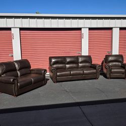 Leather Sofa, Loveseat, and Chair