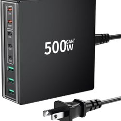 New-500W USB C Charger Block: 8-Port GaN Charging Station Hub - Dual 100W PD, 3x65W USB-C Fast Charge, Compact Adapter - Wall Plug Power Hub for MacBo