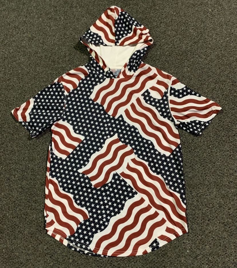 Carbon womens size large Patriotic 4th of July hooded Stars and Stripes tunic top shirt - worn once like new