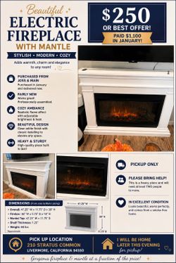 🔥 Beautiful Joss & Main Electric Fireplace with Mantel – $250 OBO 🔥