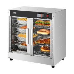 Hot Box Food Warmer, 4-Tier Concession Warmer with Water Tray, 4 Pans, Glass Double-door and Adjustable Shelves, Stainless Steel Food Warmer Cabinet, 