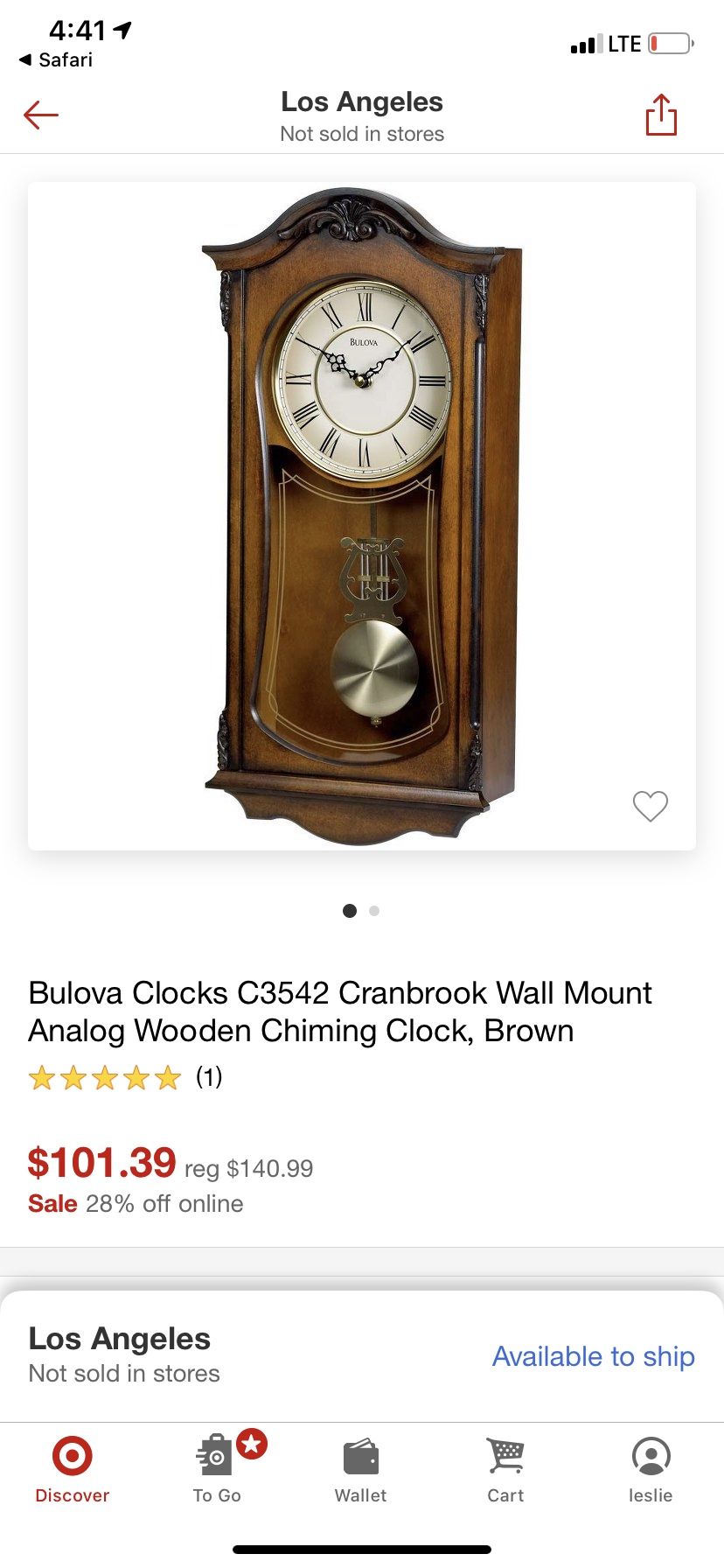 Bulova wall mount analog wooden chiming clock