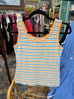 Vintage JCPenney Striped Terry Cloth Tank | Orange Turquoise White