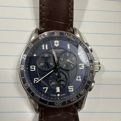 Victorinox Swiss Army Fieldforce Chronograph Leather Strap Blue Dial Quartz 2419