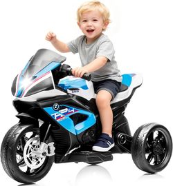 Licensed BMW Kids Motorcycle - 12V Motorcycle Ride On Toy for Kids Ages 3-5 Years, 3-Wheel Electric Motorcycle with Reverse, Headlight, Horn, Music（20