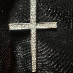 Beautiful, Handmade Silver Cross Necklace With Clear Rhinestones