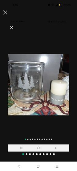 Simon Pearce Medium Size Hurricane Candle Holder 'Christmas Pine Trees', w/Candle. New Unused, Inbox.