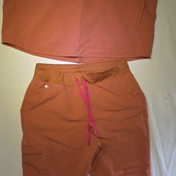 Scrubs FIGS Authentic Set Terracotta Xl Top & L Petite Bottom 