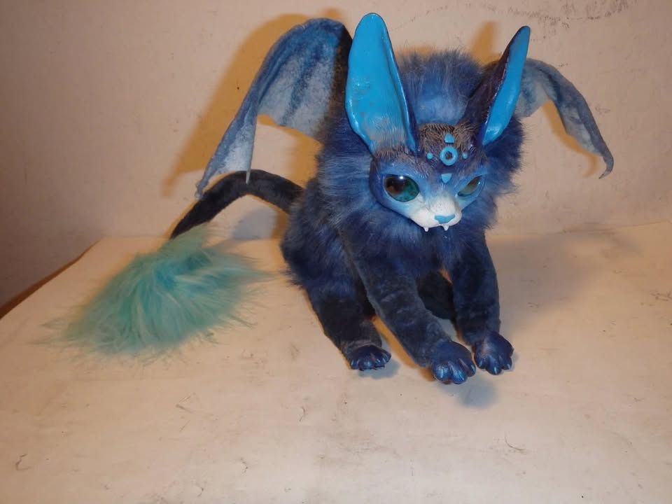 Poseable Blue Winged Dragon Fantasy Stuffed Animal Collectible 8" Tall
