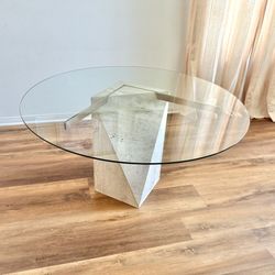 Vintage Table Travertine Marble Glass 