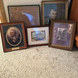 5 Framed Photos Supreme Court Presidents 49er Gold Rush Nickels Patriotic 