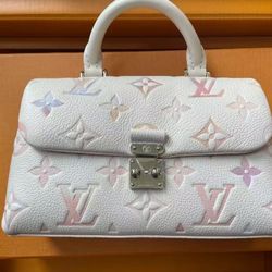 Watercolor gradient effect decorative embellishment detachable chain cow leather handbag women's fantasy purple